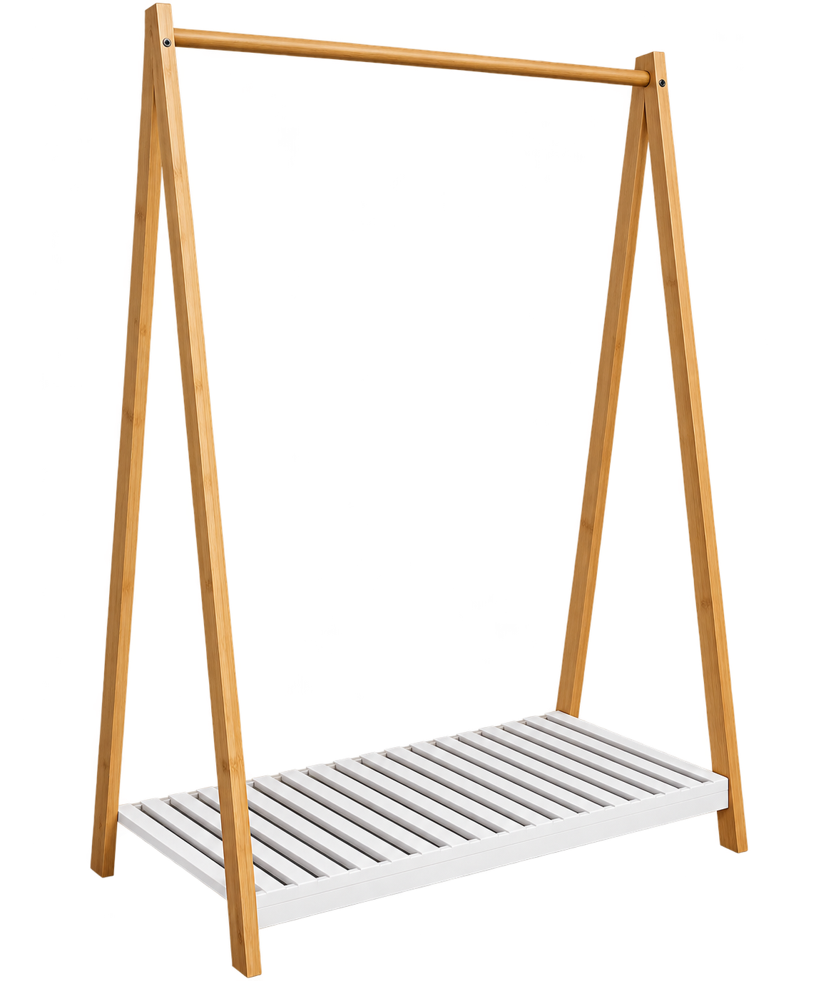 Bamboo Garment Rack with White Storage Shelf 