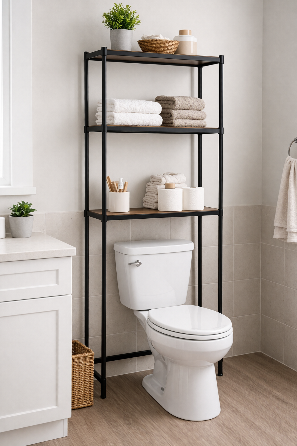 Shelving Unit Over Washing Machine / Toilet 3 Tier Black 