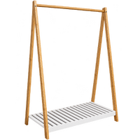 Bamboo Garment Rack with White Storage Shelf 