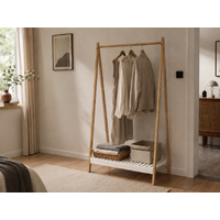Bamboo Garment Rack with White Storage Shelf 