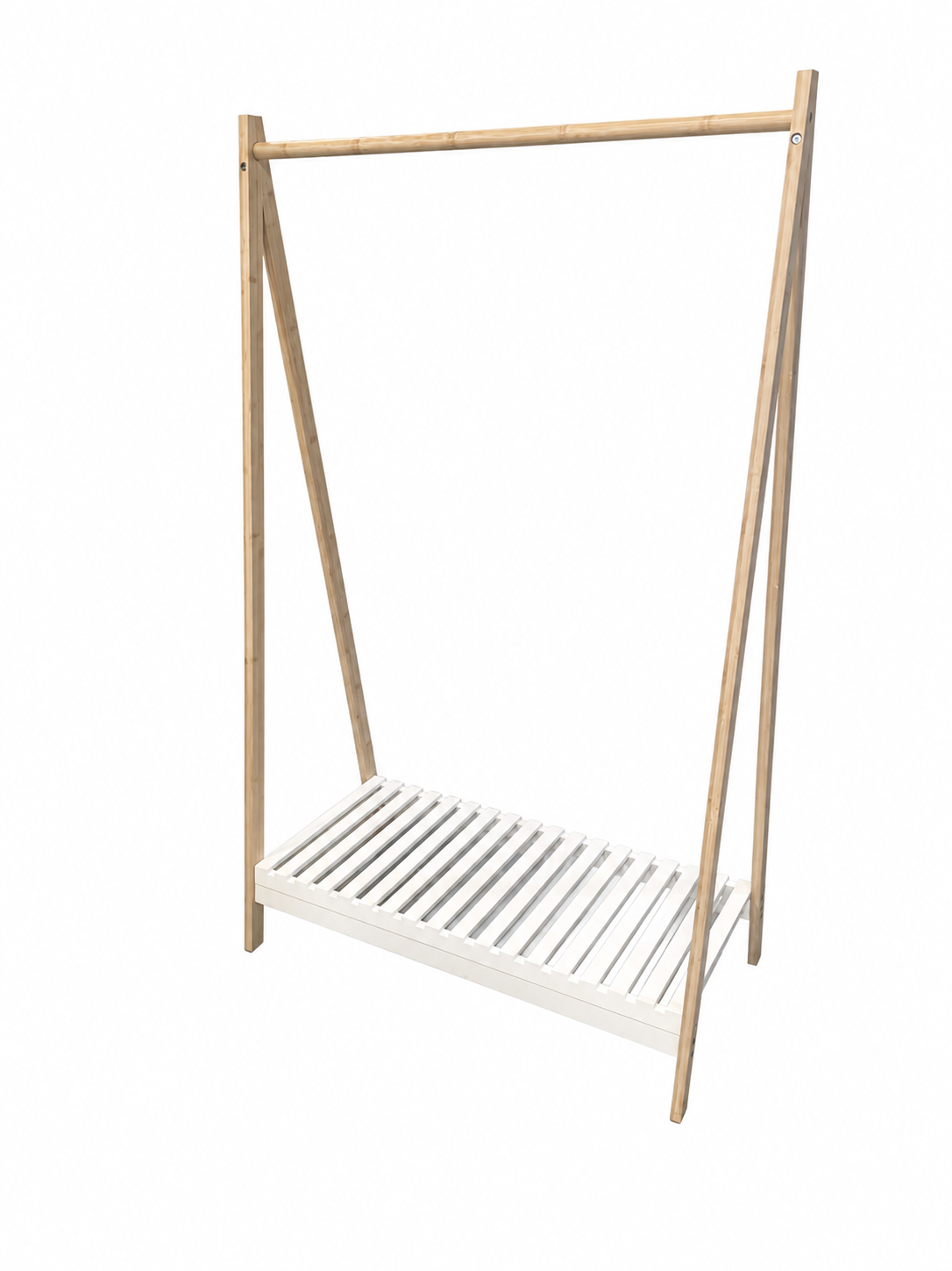 Bamboo Garment Rack with White Storage Shelf 