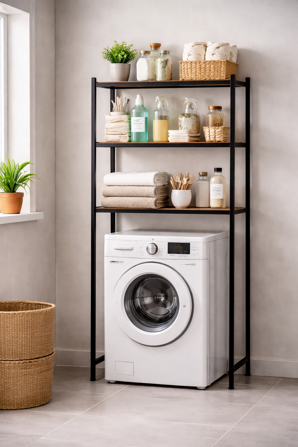 Shelving Unit Over Washing Machine / Toilet 3 Tier Black 