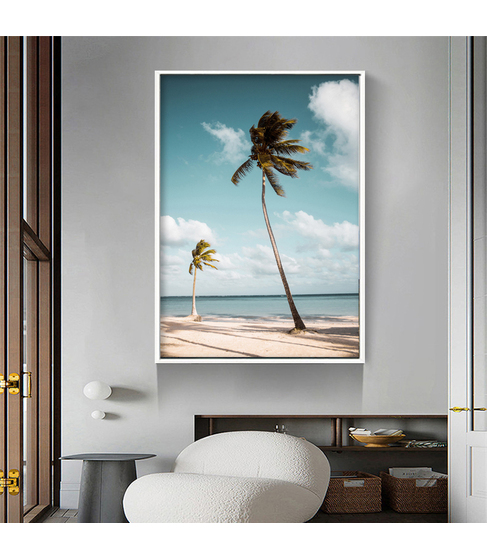 Tropical Island Palm Wood Framed Canvas Print 