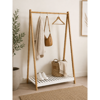 Bamboo Garment Rack with White Storage Shelf 