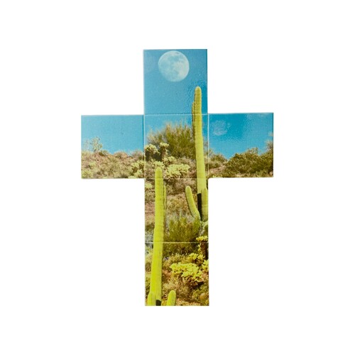 Ceramic Cactus Tiled Wall Canyon Cross Art Print Santa Fe