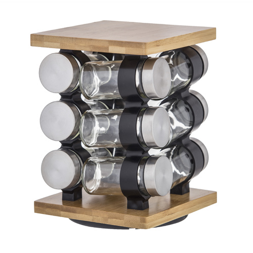 Spice Jar Set with Rack 12pcs Set Natural & Clear