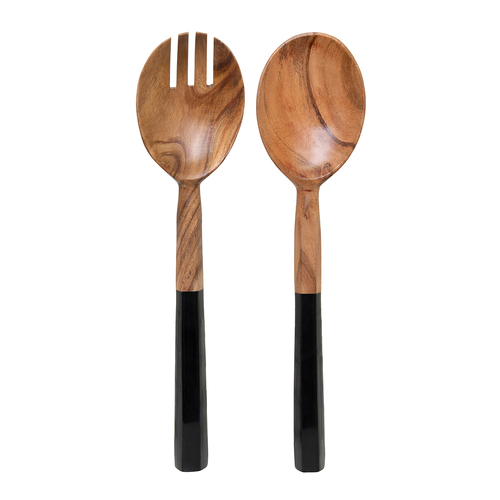 Zowie Salad Servers Spoons Wooden Vintage Black