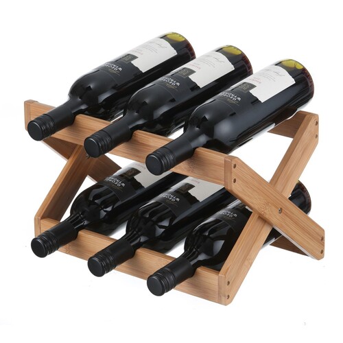 Bamboo Wine Folding Rack 6 Bottles
