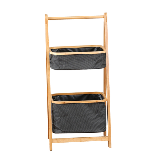 Bamboo Laundry Storage Basket Hamper 2 Tier