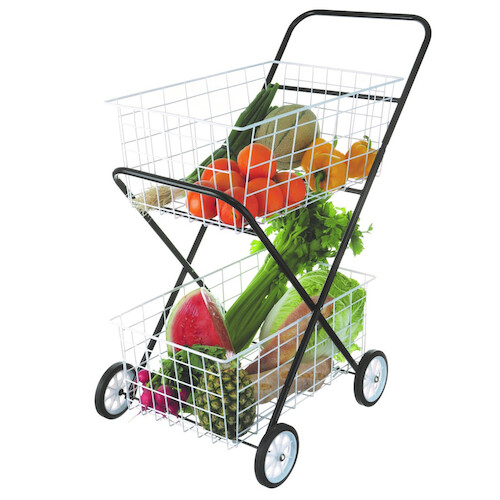 Shopping Trolley Foldable Cart Double Basket Collapsible 