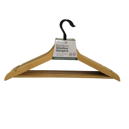 Coat Hanger Bamboo Timber Slimline Hangers Pack 10