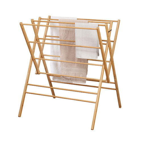Bamboo Clothes Airer W Shape Foldable Rack Air Dryer Winged 12 Rails