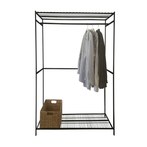Garment Rack Hanging Clothes Stand Black with 2 Shelves 
