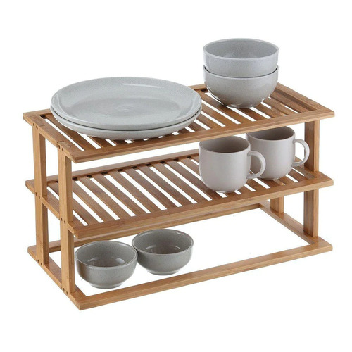 Bamboo Pantry Shelf Rectangular 2 Tier 