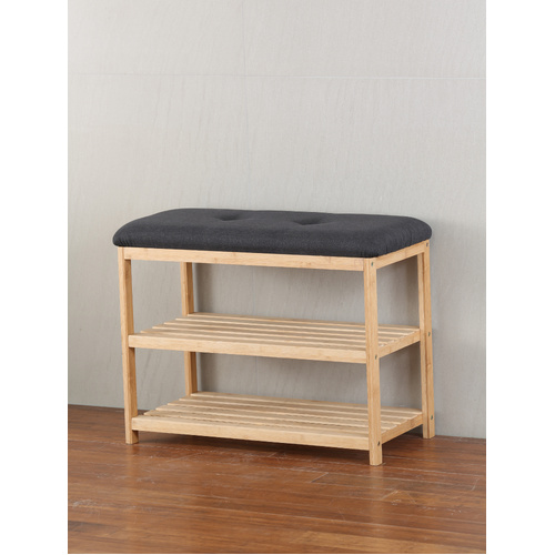 Bamboo Shoe Rack Bench Seat Storage with Charcoal Seat