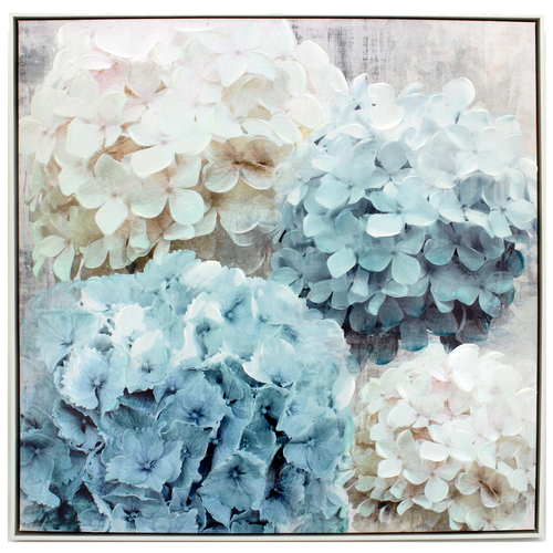 Blue and White Hydrangea Framed Canvas Painting 83 x 83cm