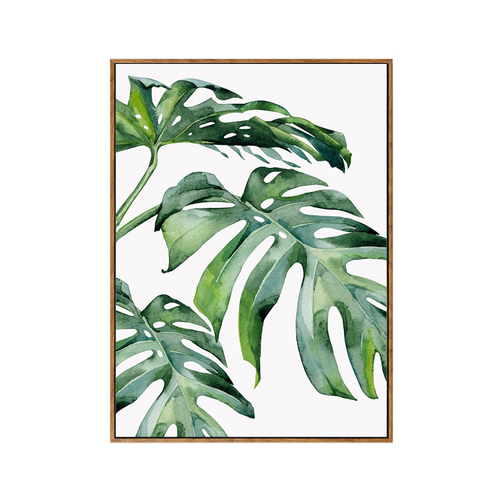 Tropical Monsteria Leaf Wood Framed Canvas Print 50x70 Coastal Wall Art Artwork