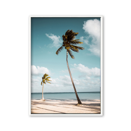 Tropical Island Palm Wood Framed Canvas Print 50x70 Coastal Wall Art Artwork
