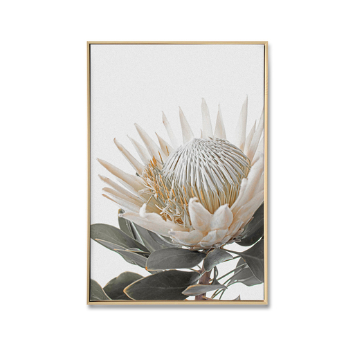 White Protea B Wood Light Natural Framed Canvas Print 60 x 90 Wall Art Artwork