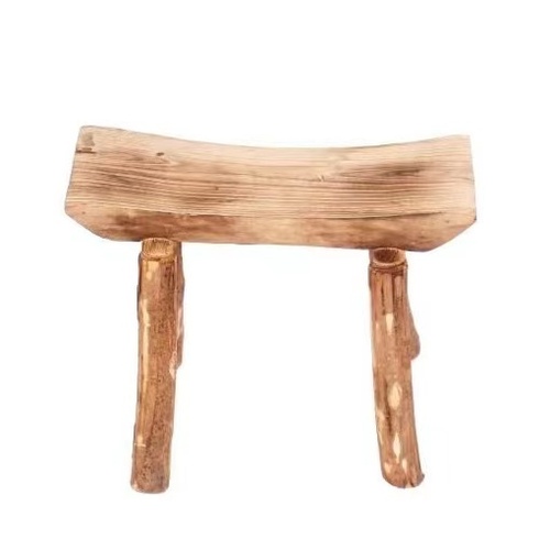 Traditional Wooden Rectangular Milking Stool Bench Antique Rustic Natural 46 x 18 x 33cm