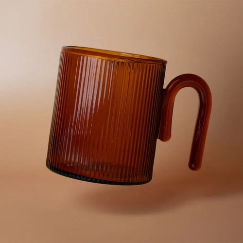 Archer Ribbed Glass Cup - Amber 