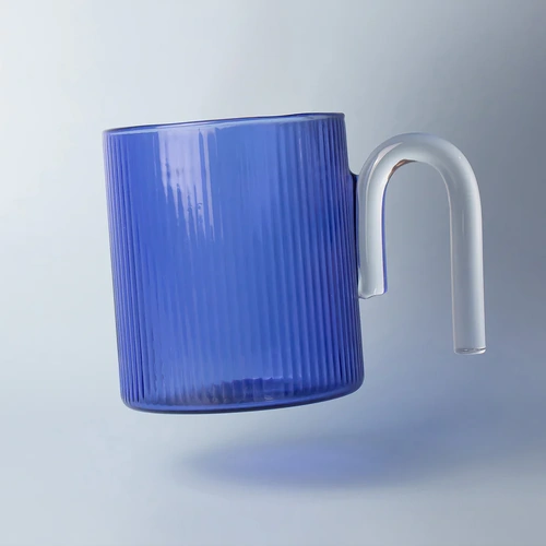 Archer Ribbed Glass Cup - Blue / Clear 