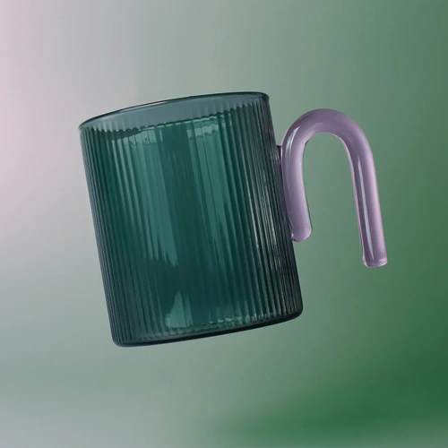 Archer Ribbed Glass Cup - Bottle Green / Light Pink