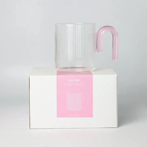 Archer Ribbed Glass Cup - Clear / Light Pink