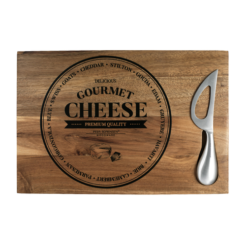 Cheese Wooden Board Serving Tray  Rectangular 30cm x 20cm + Stainless Steel Knife  - Peer Sorensen