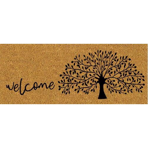 Natural Coir Front Door Mat Welcome and Tree of Life Design