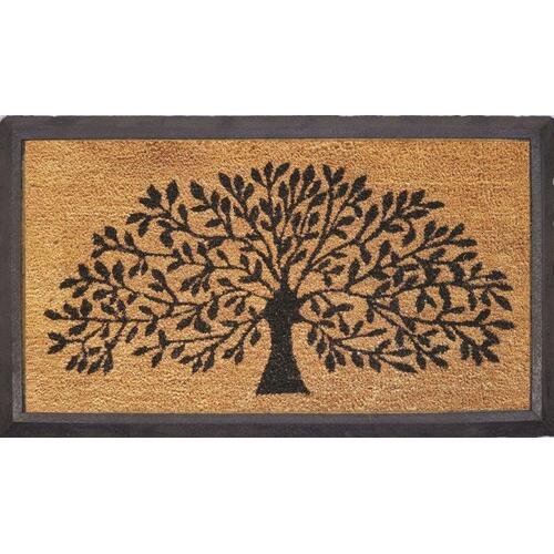 Natural Coir Front Door Mat Tree of Life Design with Black Border